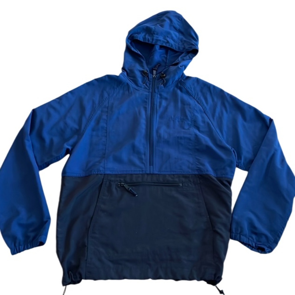 MENS NAVY BLUE REDHEAD HOODED ANORAK 1/2 ZIP PULLOVER JACKET POCKET LIKE NEW MED